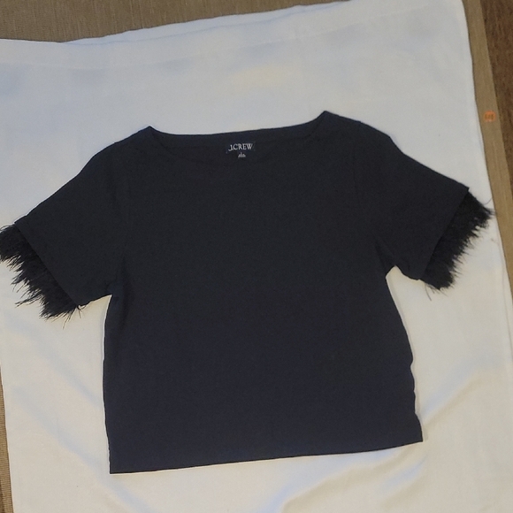 J. Crew Tops - J.Crew Black Top with Feathered Sleeves Size L